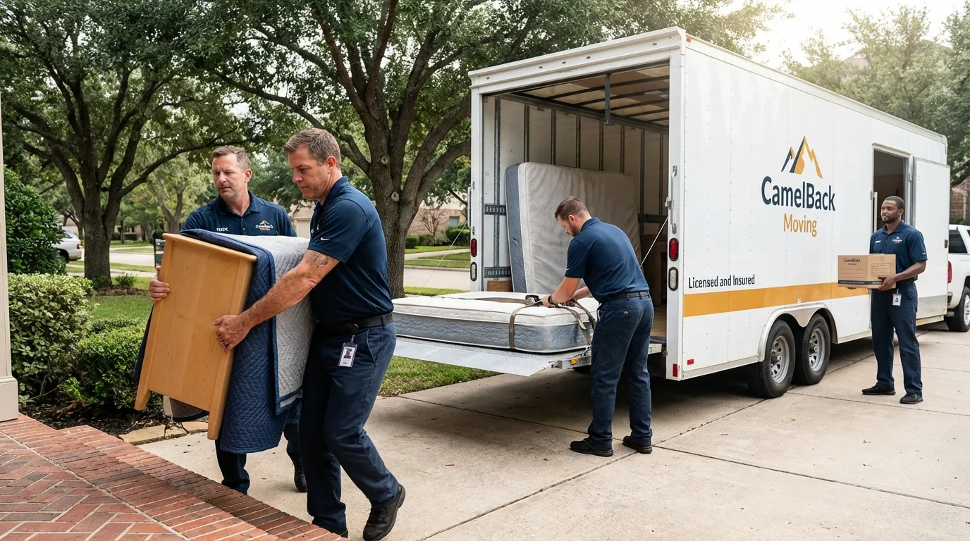 Crew loading residential truck for cross-state move from Woodland, WA